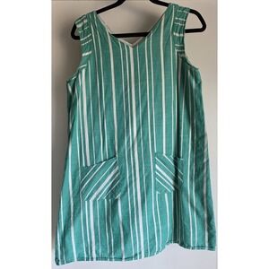 Simply Styled Sears Mini Dress XXL Sleeveless V-Neck Green White Striped Cotton
